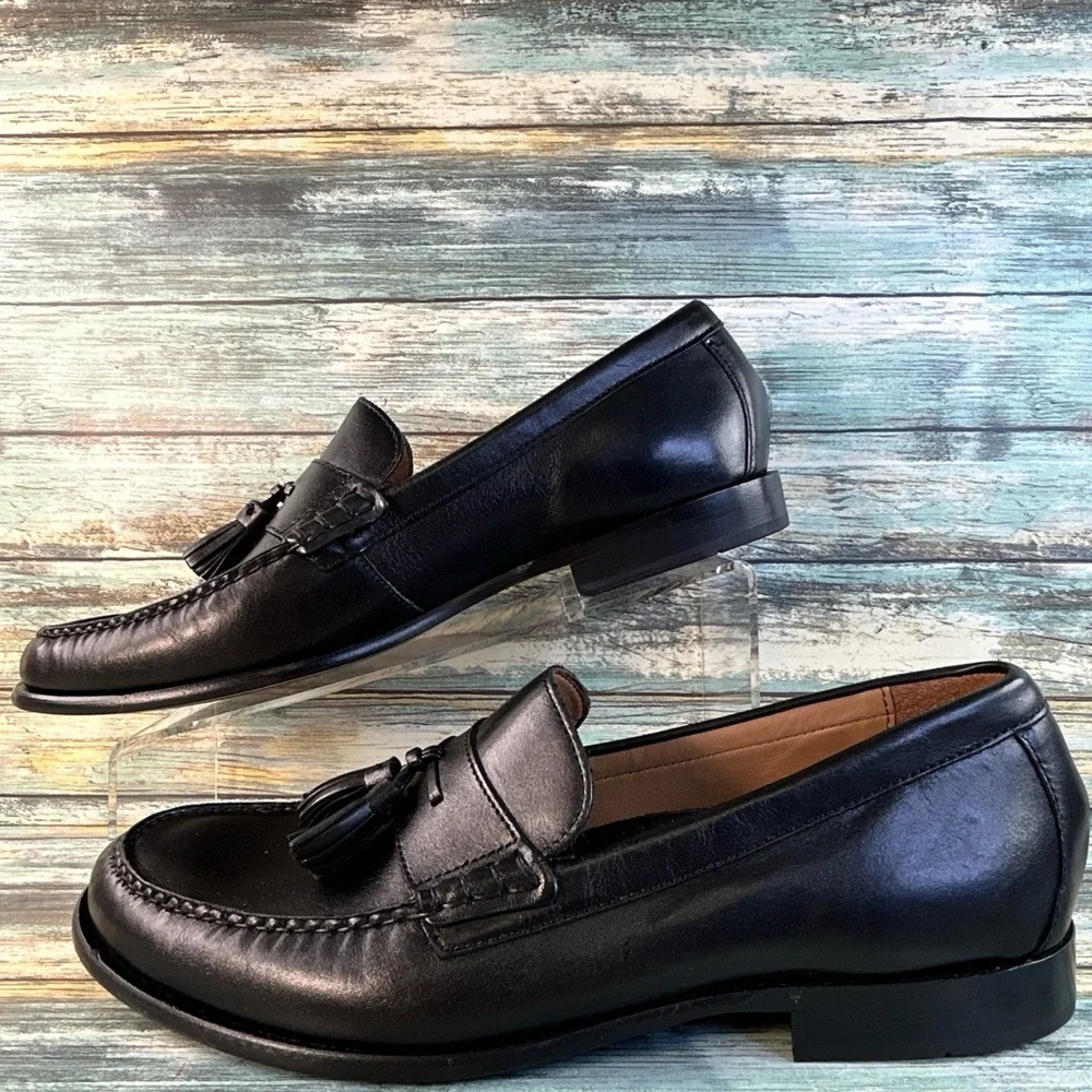 Cole Haan Pinch Tassel Loafer Mens Size 11 Black Leather Moc Toe Dress Work Shoe